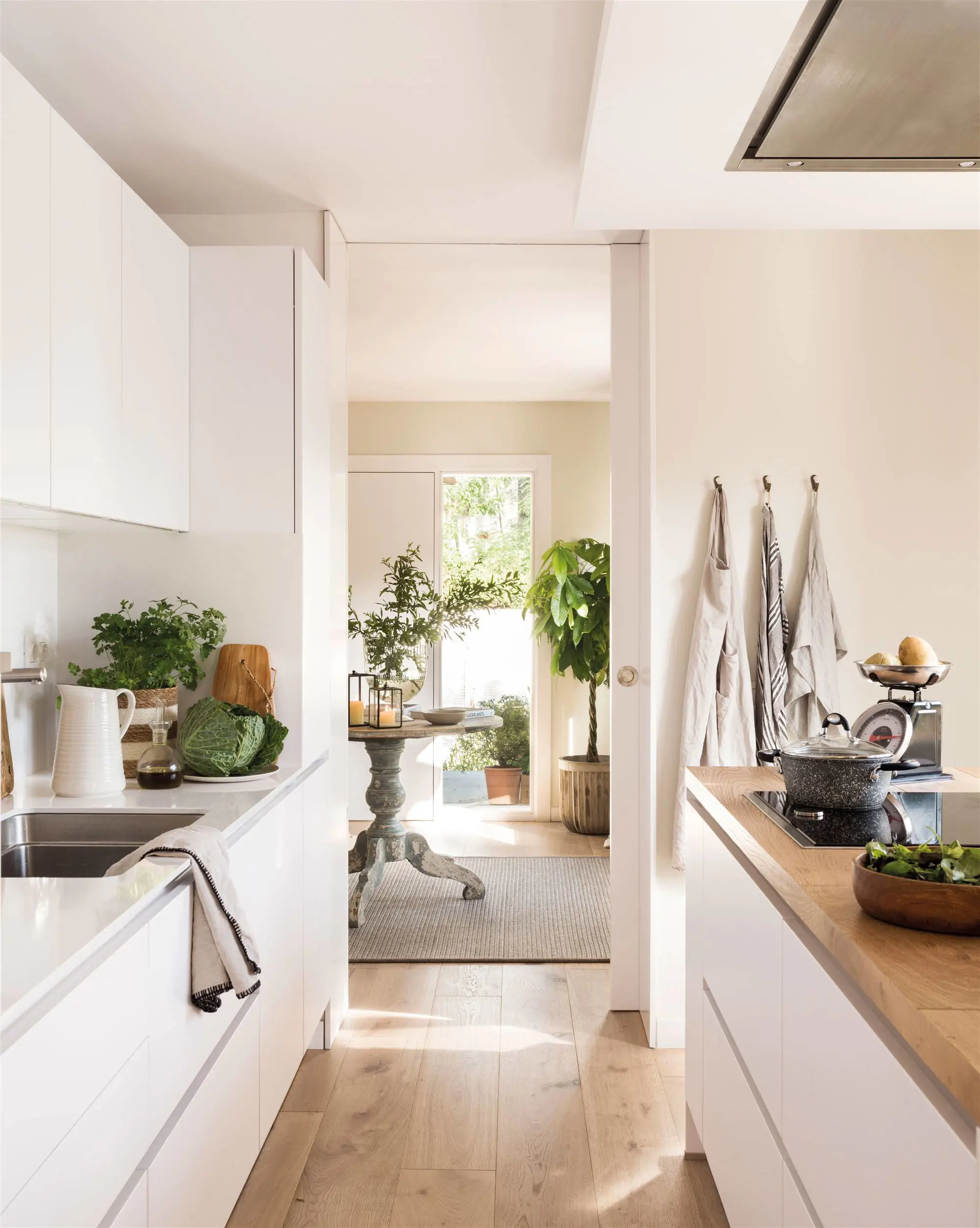 cocina blanca con suelo de madera 00511340