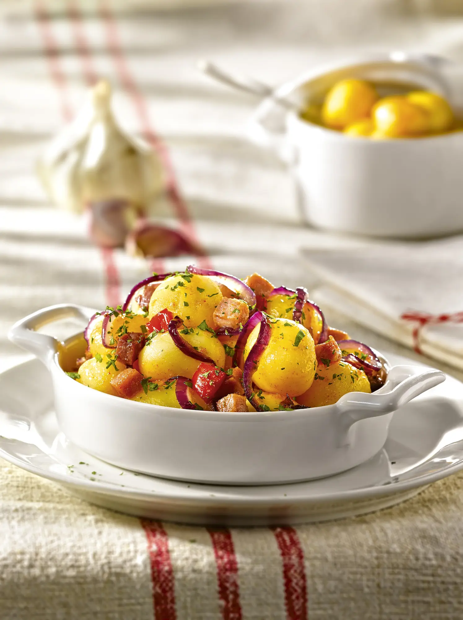 recetas fáciles y rápidas Patatas baby salteadas con tomates y jamón 