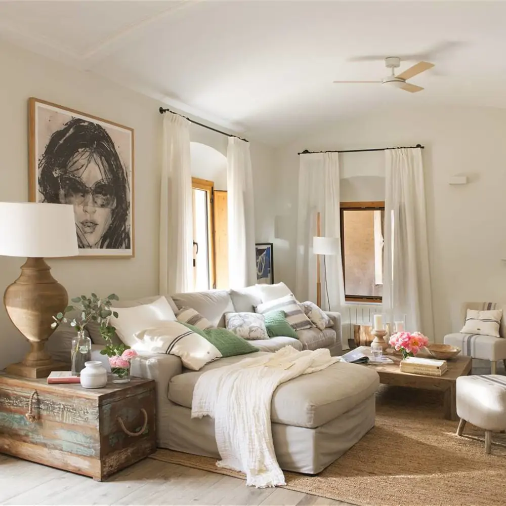 salon de verano con sofa con chaise longue beige 00487150 o 144dbadc