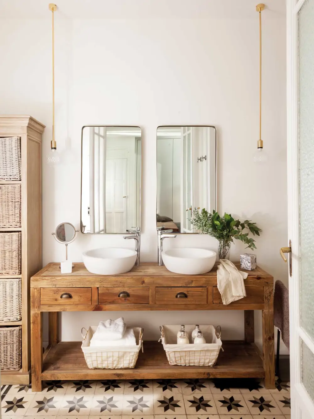 00498881 baño madera cestas espejos dos doble 