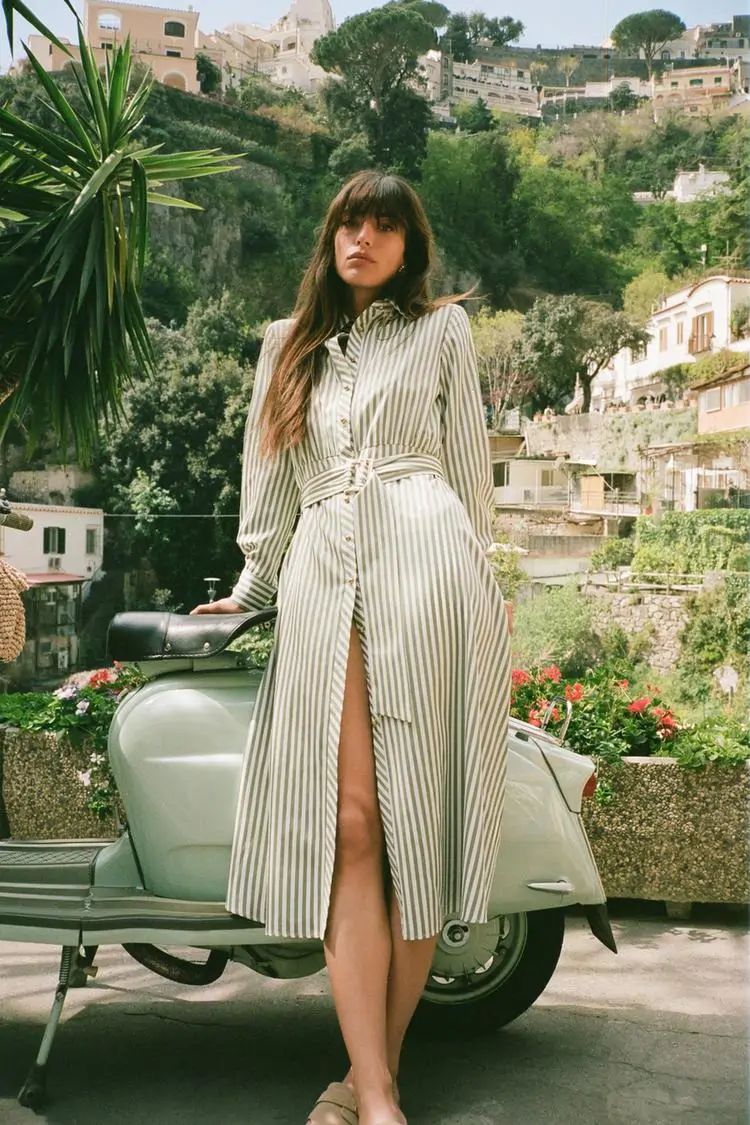 Vestido camisero midi de rayas